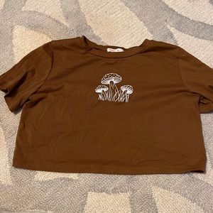 Brown Cropped Mushroom Shirt